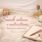 Imagem elegante com elementos de autocuidado, velas e flores, ilustrando o tema Saúde íntima e autoestima: Segurança emocional.