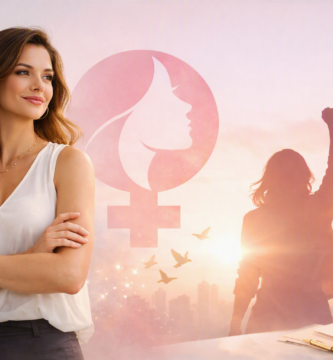 mulher confiante em cenário minimalista, representando poder feminino e transformação da autoestima
